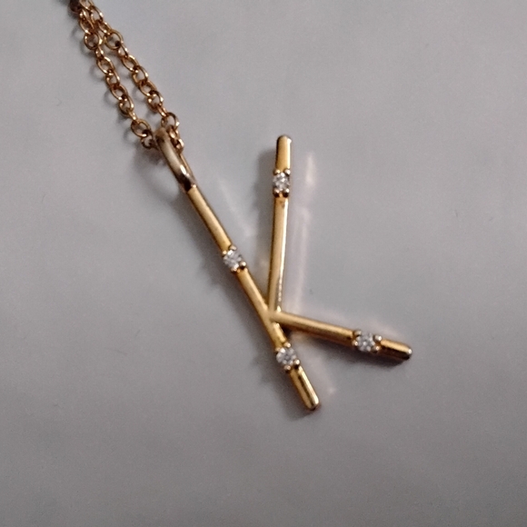 Beautiful Letter K) 4 Cubic Zicon Gemstones 16" Gold Chain 2" Extension Necklace - Picture 1 of 8